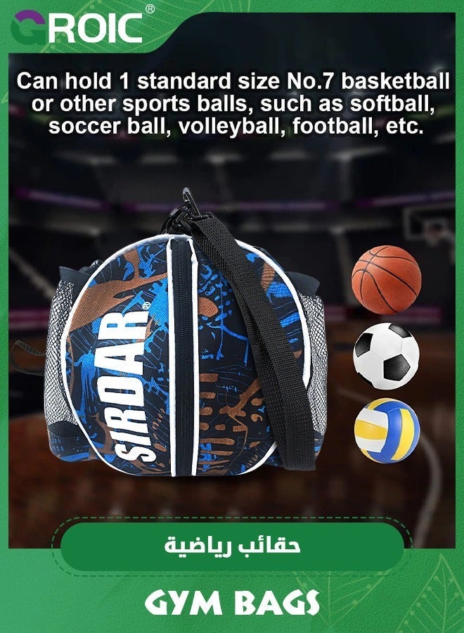 GROIC Ball Bag, Size 7 Basketball Bag Soccer Football Volleyball Softball Sports Holder Carrier+Adjustable Shoulder Strap 2 Side Mesh Pockets f/Water Bottle Towel Shoes with Pump - Image 4