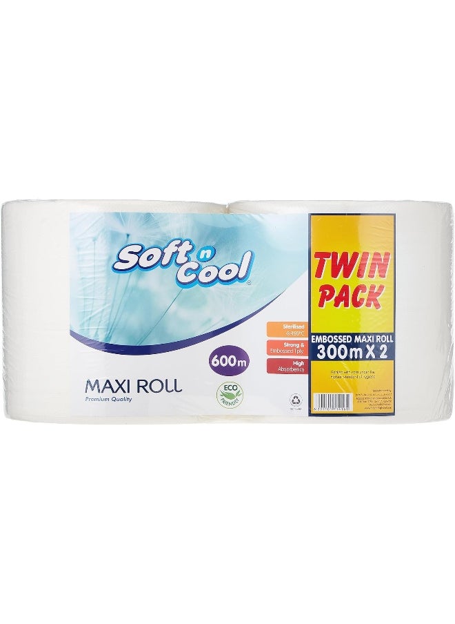 Soft n Cool Soft N Cool Strong & Premium Quality, Sterilized Embossed Maxi Roll Twin Pack, 600 Meter, 2 Roll  - Image 1