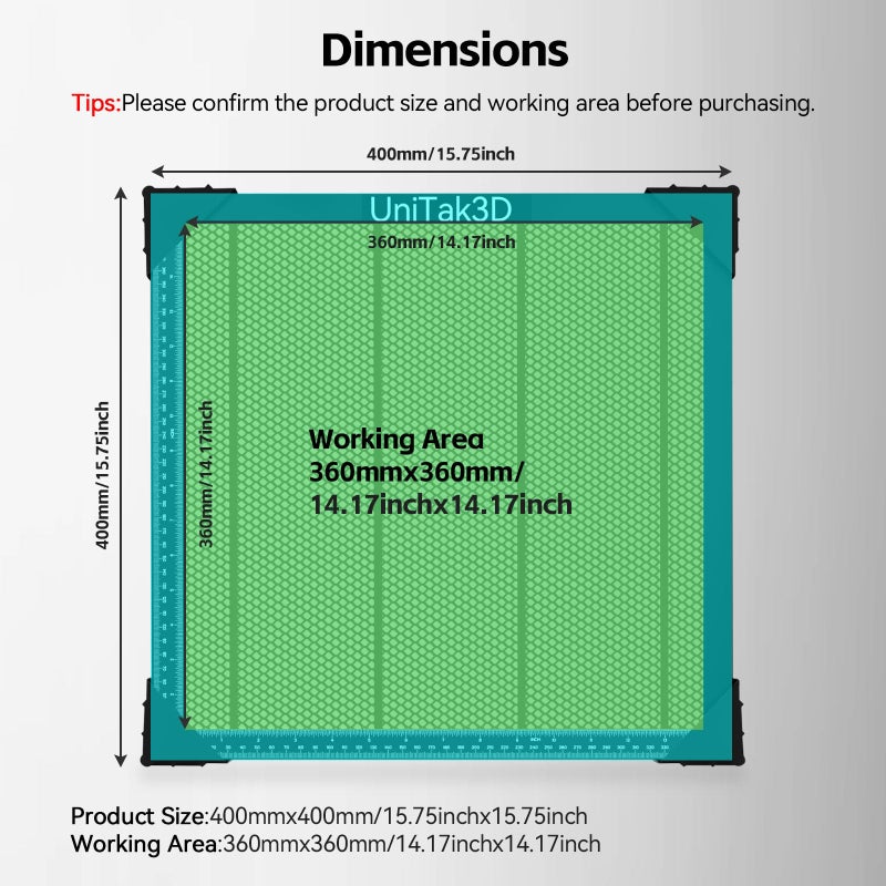UniTak3D Honeycomb Laser Bed 400x400mm Working Table for XTool D1/D1 Pro/S9/S10/S30 Pro/RAY5 Engravers,Fast Heat Dissipation and Desktop Protection with Aluminum Plate(Working Area:14.17x14.17in) - Image 5