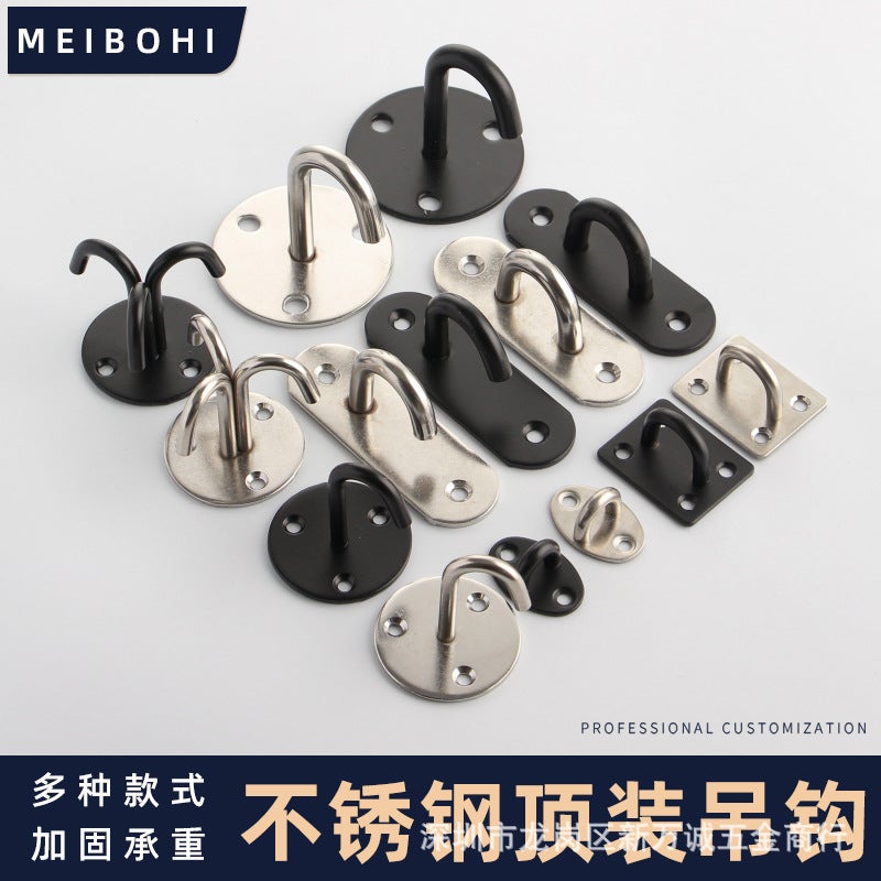 Black Stainless Steel Hook Ceiling Fan Hook Wall Ceiling Hanging Lighting Ceiling Hook U-Shaped Load-Bearing Hook - Image 2