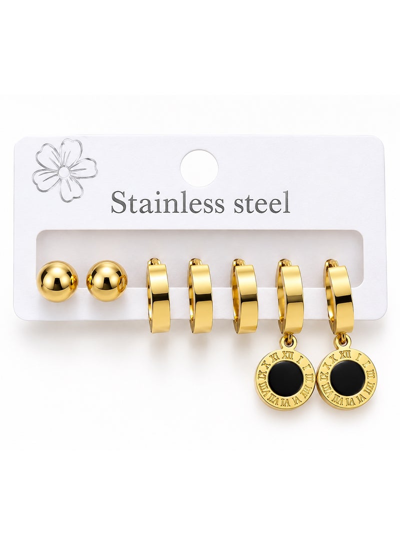 Women's Gold Stainless Steel Earrings Set – 3PCS Huggie Hoop & Ear Cuff Fashion Jewelry Collection