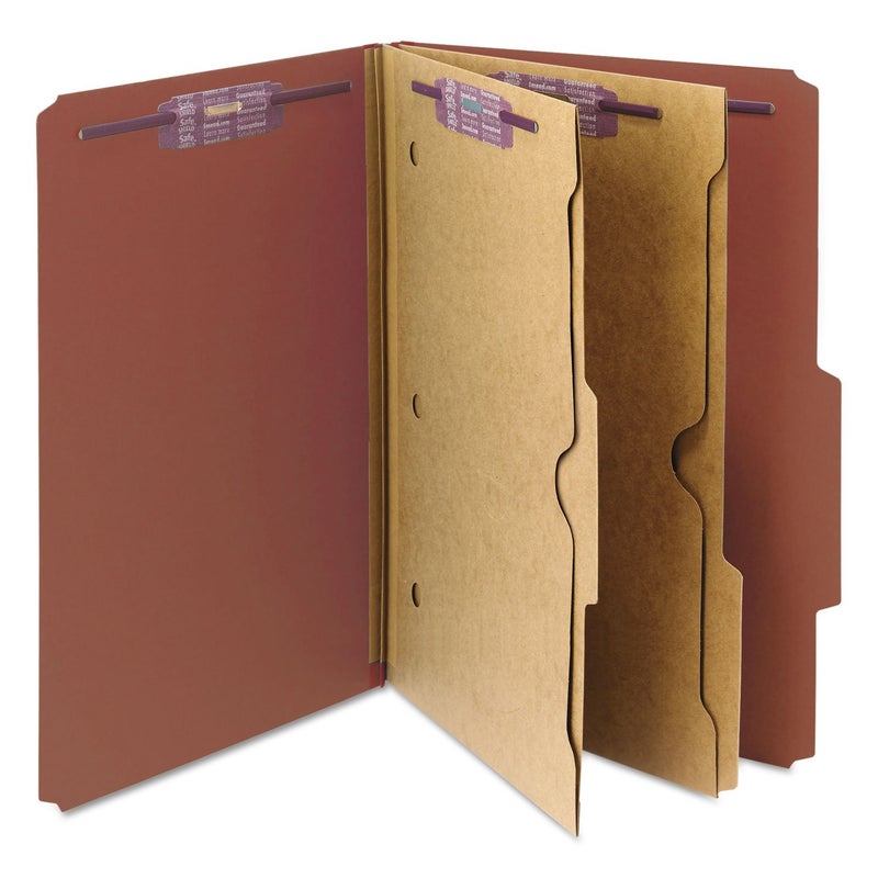 Smead Pressboard Classification File Folder with SafeSHIELD Fasteners, 2 Pocket Dividers, 2" Expansion, Legal Size, Red, 10 per Box (19079) - Image 3