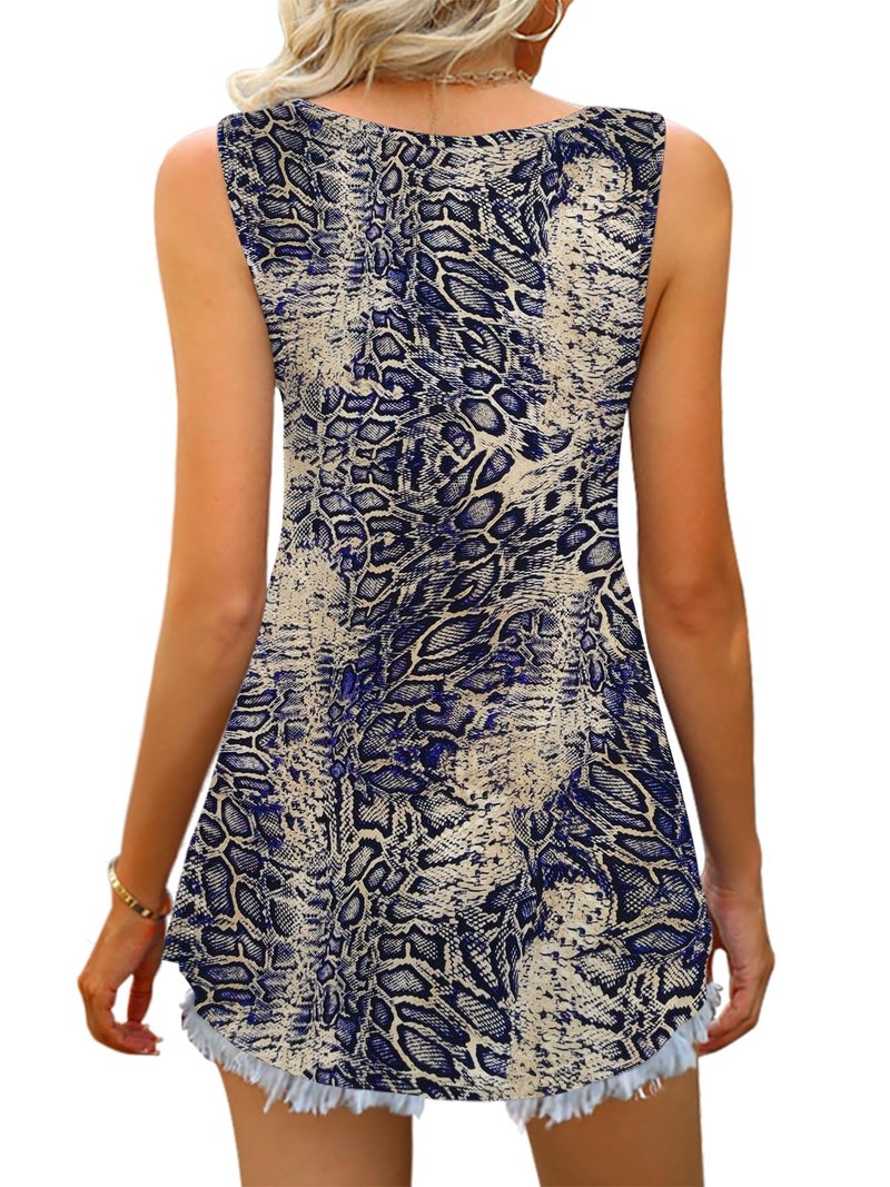 Tencede 2026 Summer Tank Tops for Women Sleeveless V Neck Babydoll Loose Flowy Floral Print Blouse Blue Snake Skin Large - Image 3