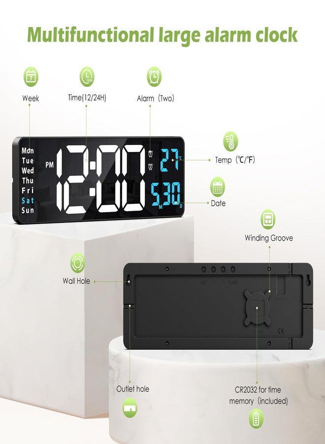 KeeKit Digital Clock, LED Wall Clock with 16" Large Display, Desktop Clock with Remote Control, Automatic Brightness Dimmer, 10 Adjustable Brightness, Suitable for Living Room - Blue - Image 4