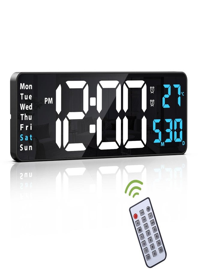 KeeKit Digital Clock, LED Wall Clock with 16" Large Display, Desktop Clock with Remote Control, Automatic Brightness Dimmer, 10 Adjustable Brightness, Suitable for Living Room - Blue - Image 1