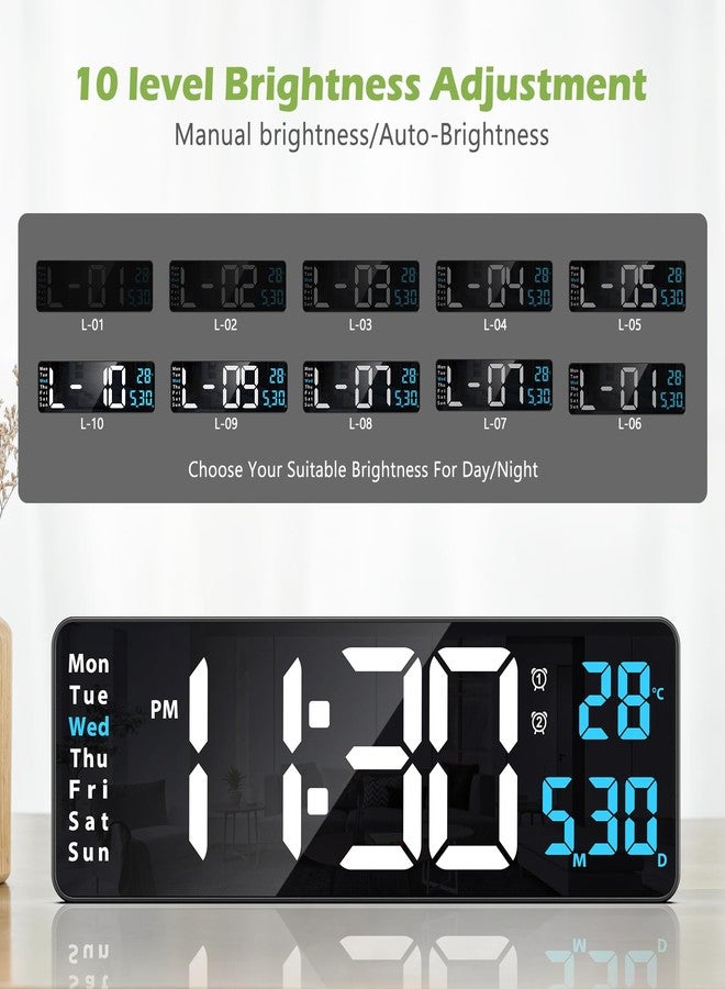KeeKit Digital Clock, LED Wall Clock with 16" Large Display, Desktop Clock with Remote Control, Automatic Brightness Dimmer, 10 Adjustable Brightness, Suitable for Living Room - Blue - Image 5