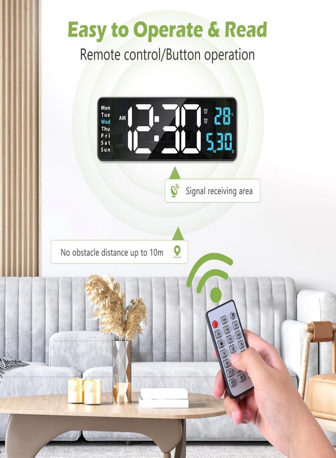 KeeKit Digital Clock, LED Wall Clock with 16" Large Display, Desktop Clock with Remote Control, Automatic Brightness Dimmer, 10 Adjustable Brightness, Suitable for Living Room - Blue - Image 2
