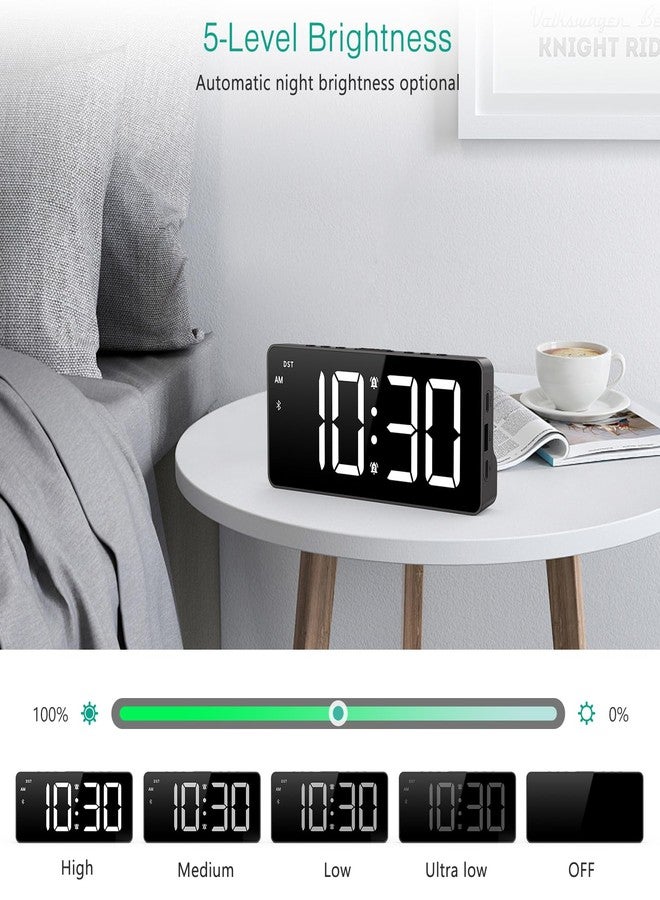 أوريا ساعة منبه رقمية من أوريا مزودة بتقنية بلوتوث للمزامنة التلقائية، وشاشة LED كبيرة مع إمكانية تعديل السطوع ومستوى الصوت، وخاصية الغفوة، ونظام 12/24 ساعة، وساعة بجانب السرير مناسبة لمن ينامون نوماً عميقاً، مثالية لغرفة النوم أو المكتب المنزلي. - Image 4