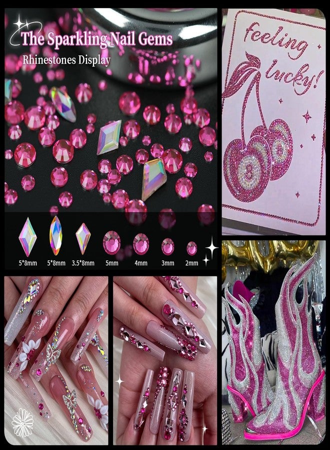 EARLMONI 12000PCS Flat Back Rhinestone Kits Pink Rhinestones Silver Face Gems Gold Nail Charms Flatback Pearls + Rhinestone Picker Tool 3D Shapes Nails Jewels for Bedazzling Face Makeup and Nail Art - Image 3