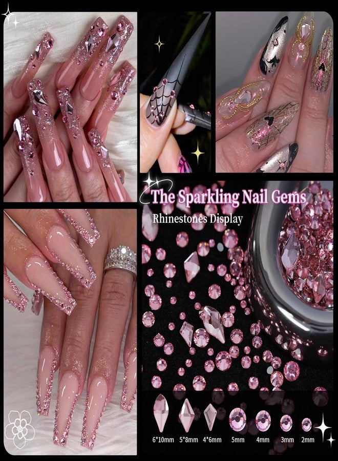 EARLMONI 12000PCS Flat Back Rhinestone Kits Pink Rhinestones Silver Face Gems Gold Nail Charms Flatback Pearls + Rhinestone Picker Tool 3D Shapes Nails Jewels for Bedazzling Face Makeup and Nail Art - Image 2