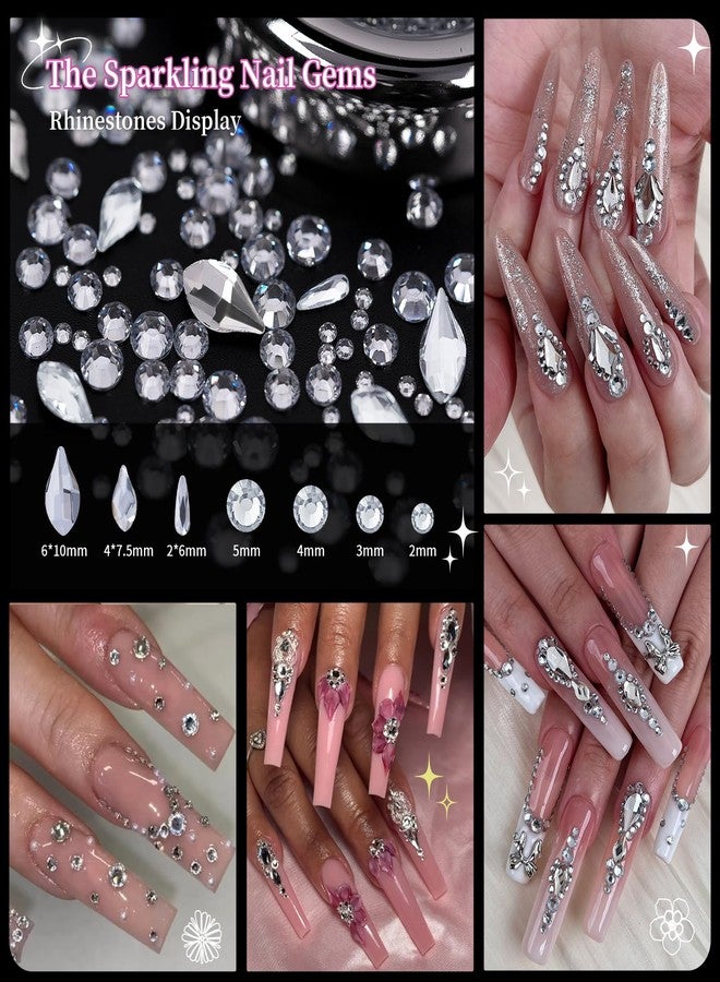 EARLMONI 12000PCS Flat Back Rhinestone Kits Pink Rhinestones Silver Face Gems Gold Nail Charms Flatback Pearls + Rhinestone Picker Tool 3D Shapes Nails Jewels for Bedazzling Face Makeup and Nail Art - Image 5