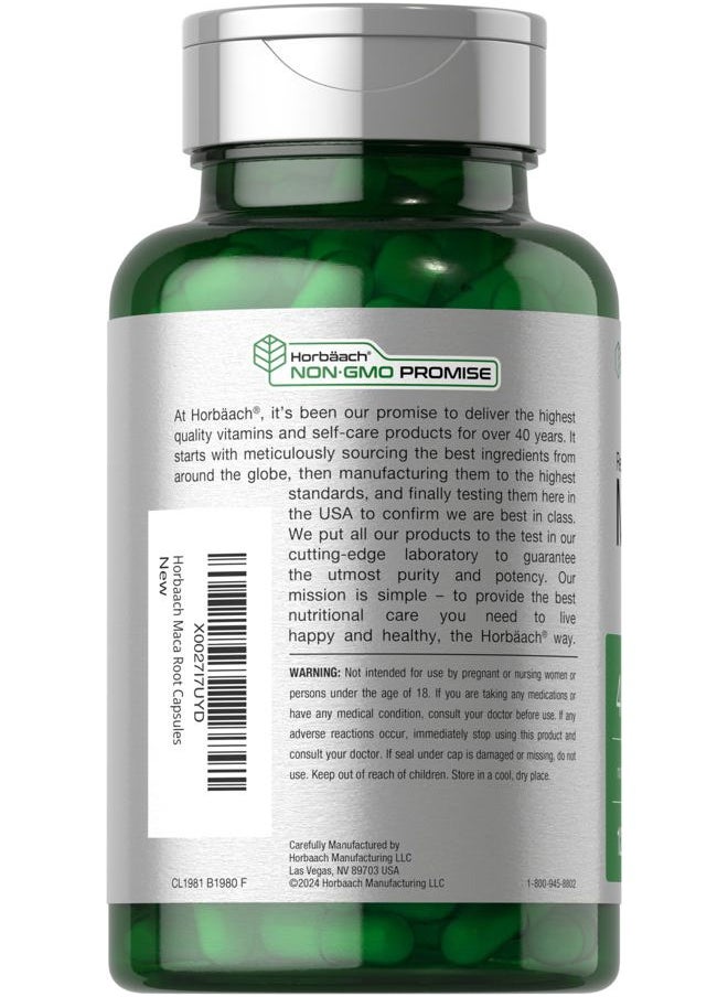 Horbäach Maca Root Capsules for Men and Women | 120 Pills | High Potency Extract | Non-GMO and Gluten Free Formula  - Image 3