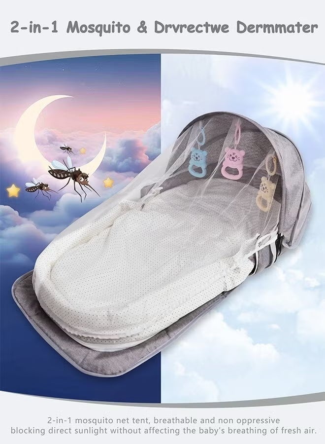 general Baby Bed Portable Baby Bed Foldable Infant Crib With Cartoon Toys Detachable Cotton Cover Suitable for Travel and Home Use Easy to Carry - Image 3