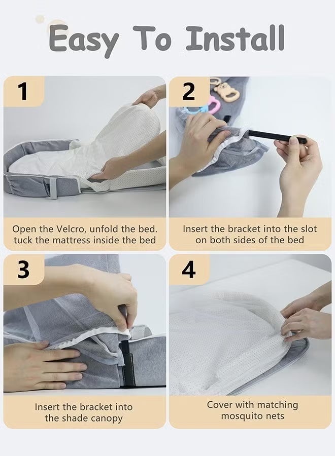 general Baby Bed Portable Baby Bed Foldable Infant Crib With Cartoon Toys Detachable Cotton Cover Suitable for Travel and Home Use Easy to Carry - Image 4
