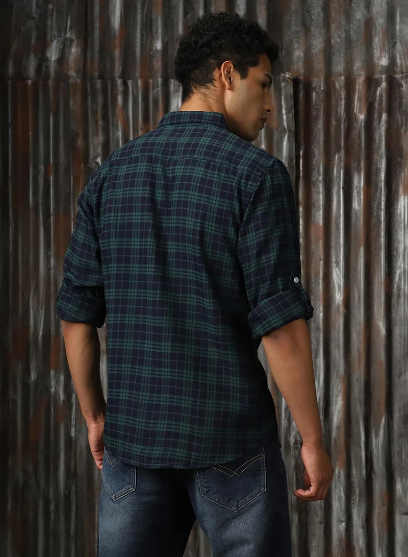 هاي ستار Men's Multicoloured 100% Cotton Checkered Button Down Shirt
