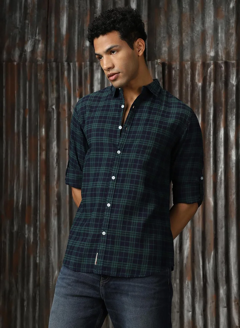 هاي ستار Men's Multicoloured 100% Cotton Checkered Button Down Shirt
