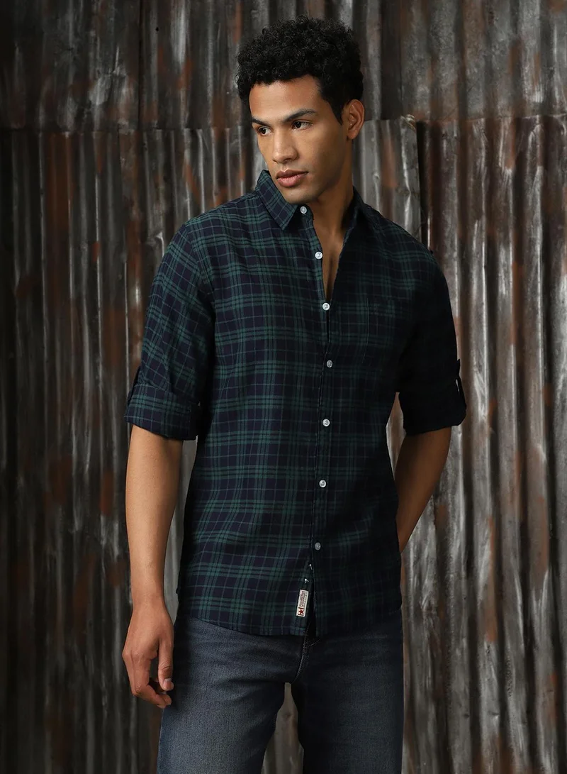 هاي ستار Men's Multicoloured 100% Cotton Checkered Button Down Shirt