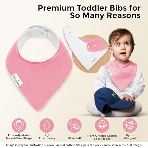 KiddyStar Double Layer Bandana Bibs - Thick, Multi Snaps, Organic Cotton - Soft & Absorbent - For Drooling, Teething, Feeding - Image 3