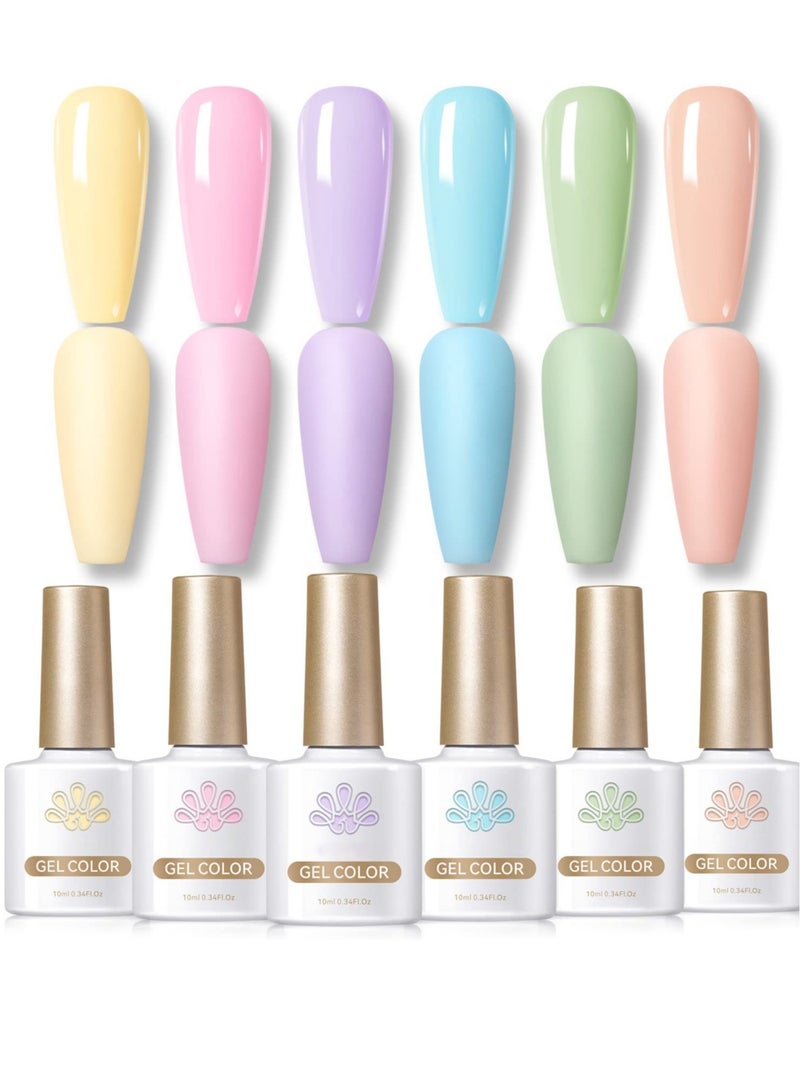 Excefore Gel Nail Polish Set 6PCS, Pastel Spring Summer Gel Polish Macaron Candy Sweet Color Gel Polish Soft Pink Yellow Purple Blue Green Colors Collection Nail Art Gift Box 10ML - Image 1