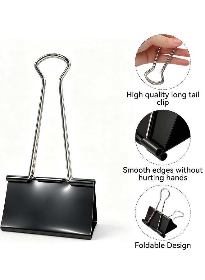 2 PCS Large Bulldog Binder Clips,75MM Paper Clips Heavy Duty,Metal Foldback Clips,Black Paper Clamps,File Money Papper Stationary Clamps For Office School Home Kitchen Shops - Image 3