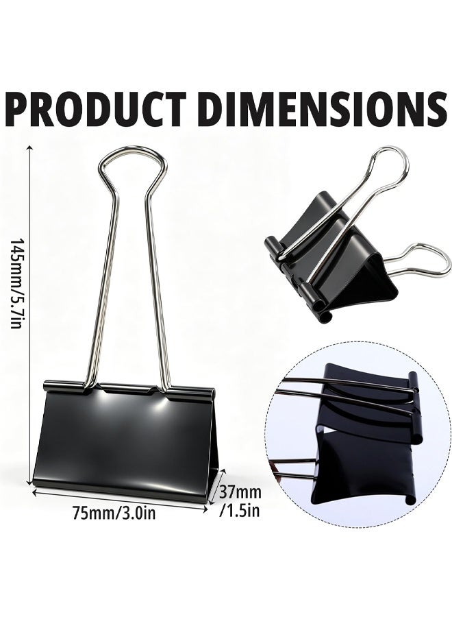 2 PCS Large Bulldog Binder Clips,75MM Paper Clips Heavy Duty,Metal Foldback Clips,Black Paper Clamps,File Money Papper Stationary Clamps For Office School Home Kitchen Shops - Image 2