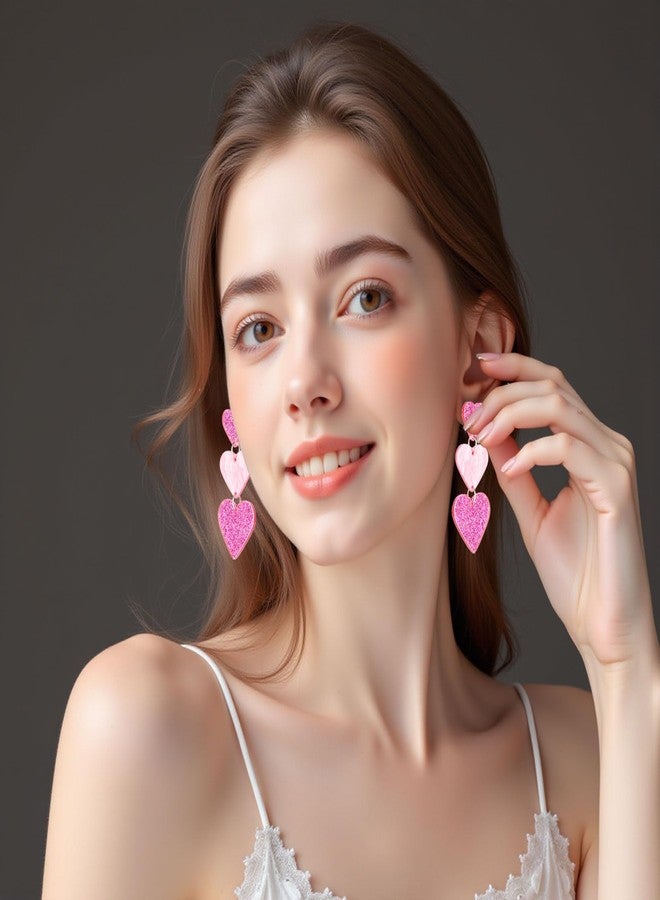 Cifudec Heart Earrings Dangle Valentine's Day Earrings Heart Earrings Cute Love Dangling Heart Earrings for Women, Normal, Acrylic, No Gemstone - Image 3