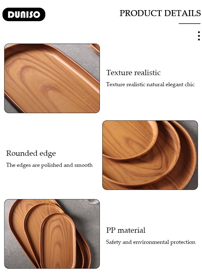 DUNISO Imitation Bamboo Trays, 3 Pcs Oval Solid Imitation wood Serving Trays, Eco-Friendly and Durable Platters for Food Vegetables and Fruits, Flower Plant Boards for Indoor and Outdoor Plants - Image 2