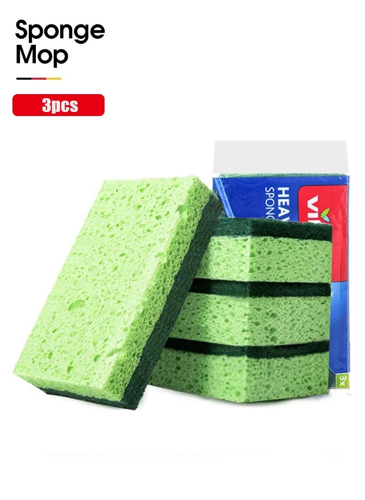 3 Pieces Dishwashing Sponge Block Biodegradable Wood Pulp Cotton Dishwashing Wipe Kitchen Cleaning Cloth Foam Dishwashing Tools