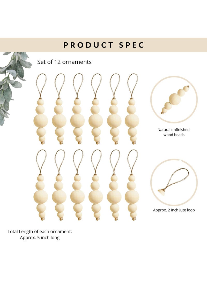 Bluejw Pack Of 12 Wood Bead Ornament For Decoration Natural Modern Minimalist Hanging Home Decor Bohemian Holiday Decorations - Image 2