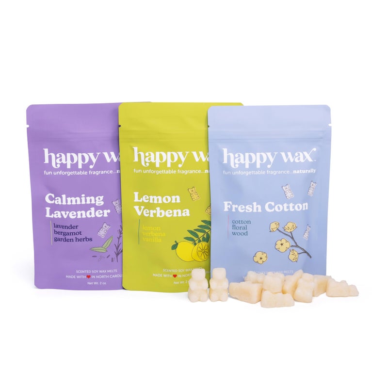 Happy Wax Fresh Mix Collection Premium Scented Non-Toxic, Pet-Friendly Wax Melts - 6 oz Set with Cotton, Lemon Verbena, and Calming Lavender Scents