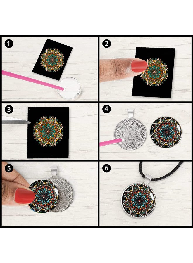 HERZWILD 20 Set Silver Plated Round Bezel with Glass Cabochons 25 mm Alloy Tray Charms Bulk Blanks Bezel Pendant Trays Set for Photo Pendant Resin Craft Jewelry Making(Silver) - Image 3