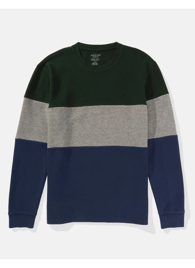 American Eagle Colorblock Crew Neck Thermal T-Shirt