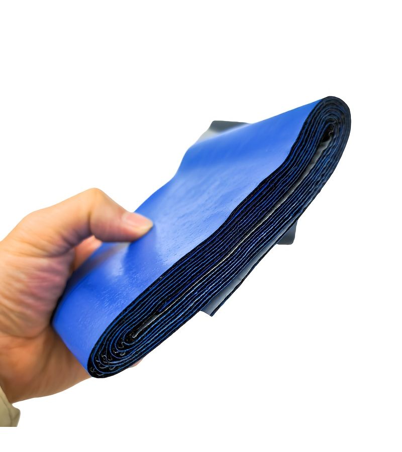5 لفات من شريط السقف الصناعي المقاوم للماء باللون الأزرق بطول إجمالي 394 بوصة، كل لفة بطول 78.7 بوصة لحماية ألواح الحديد والأسقف المعدنية، مادة مرنة - Image 4