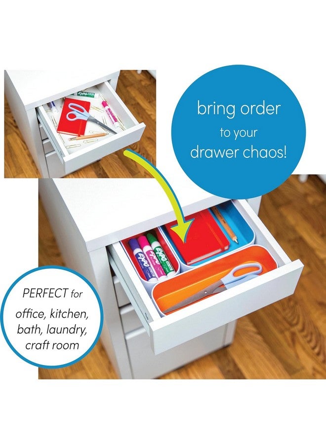 Three by Three Seattle 5 Piece Metal Organizer Tray Set for Storing Makeup, Stationery, Utensils, and More in Office Desk, Kitchen and Bathroom Drawers (1 Inch, Black) - Image 2