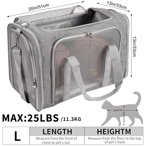 LEHNI Soft-Sided Cat/Dog/Pet Carrier, Collapsible Pets Travel Carriers for Big Cats/Small Dogs with Shoulder Strap & Removable Mat, Mesh Puppy Carry Bag, Up to 25 Lbs(Gray) - Image 3