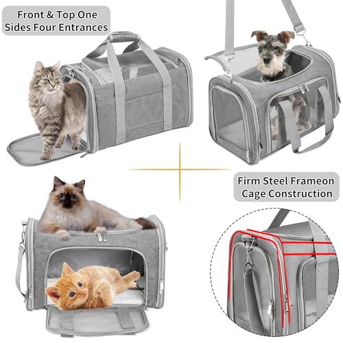 LEHNI Soft-Sided Cat/Dog/Pet Carrier, Collapsible Pets Travel Carriers for Big Cats/Small Dogs with Shoulder Strap & Removable Mat, Mesh Puppy Carry Bag, Up to 25 Lbs(Gray) - Image 5