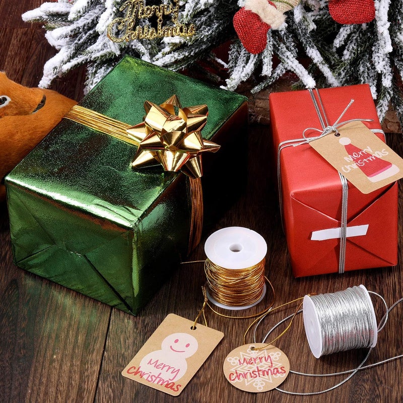 BOAO 2 Rolls Metallic Elastic Cords Stretch Cord Ribbon Metallic Tinsel Rope for Craft Making Gift Wrapping, 1 mm 55 Yards - Image 5