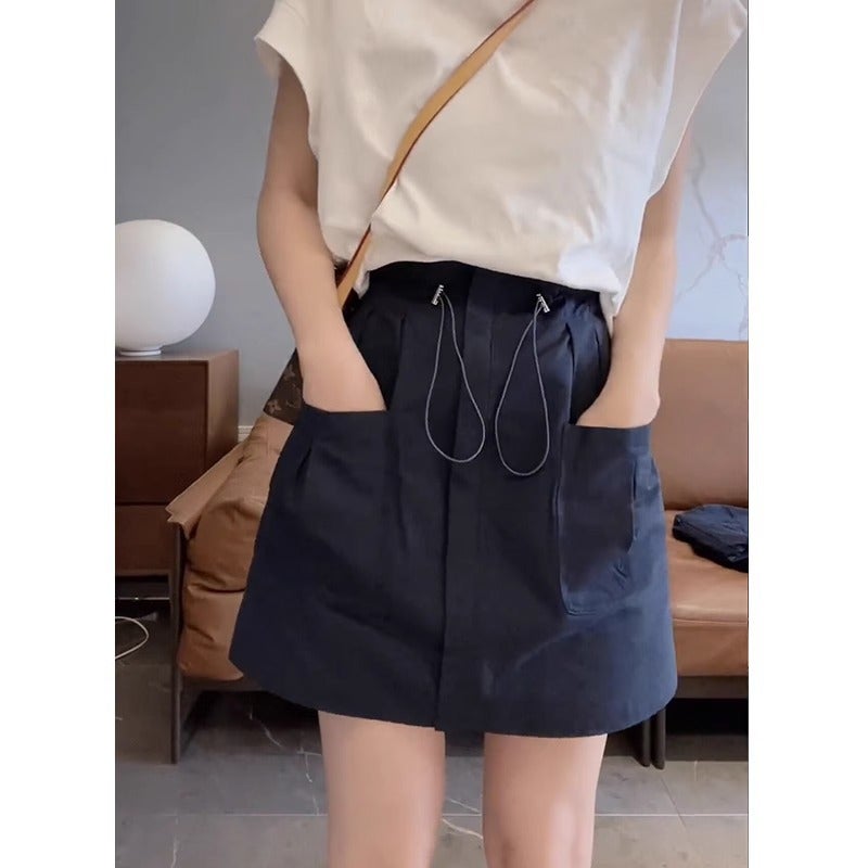 تنورة رياضية نسائية كحلي صيف جديد عالية الخصر واسعة الساق نحيفة كاجوال جيب قصيرة - Image 1