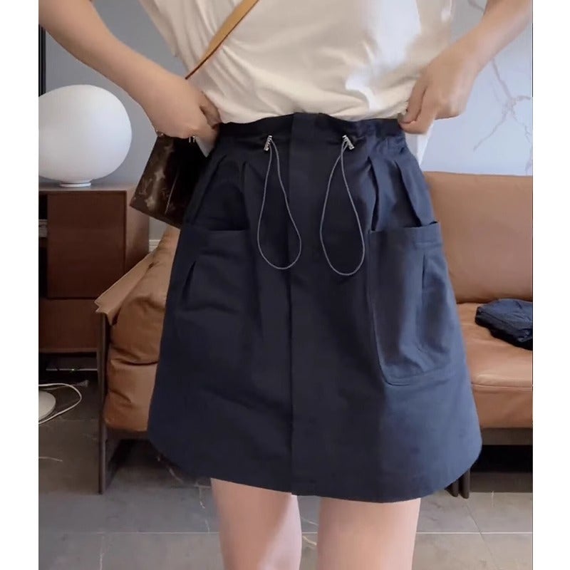 تنورة رياضية نسائية كحلي صيف جديد عالية الخصر واسعة الساق نحيفة كاجوال جيب قصيرة - Image 2