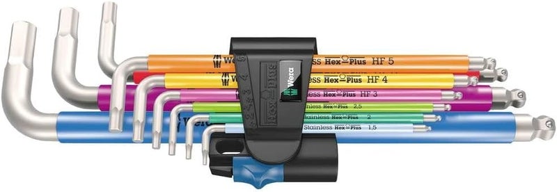 مجموعة مفاتيح Wera 3950/9 Hex-Plus متعددة الألوان من الفولاذ المقاوم للصدأ، قياسية، مكونة من 9 قطع - 05022699001