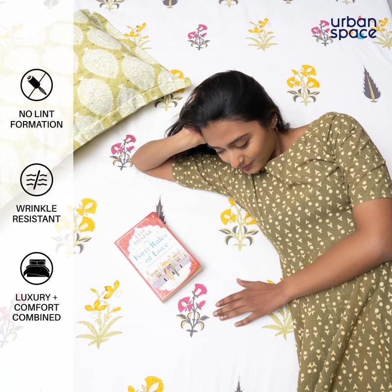 Urban Space Regal 100 Cotton 200 TC Bedsheet for King Bed King Bedsheet Cotton with 2 Pillow Covers Size 108 x 108 inches High Garden Yellow - Image 4