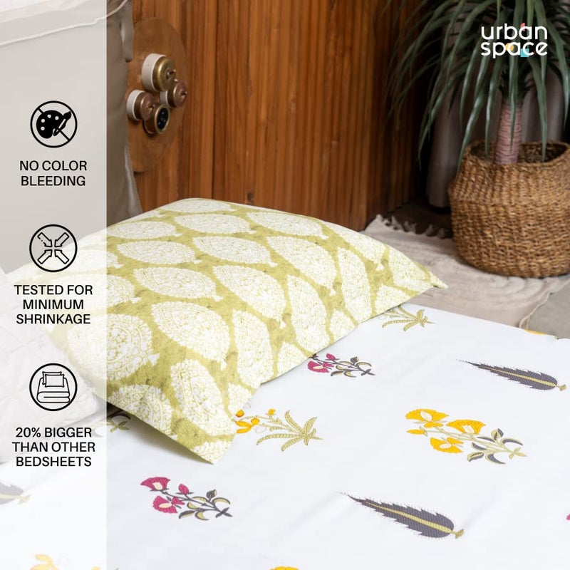 Urban Space Regal 100 Cotton 200 TC Bedsheet for King Bed King Bedsheet Cotton with 2 Pillow Covers Size 108 x 108 inches High Garden Yellow - Image 3