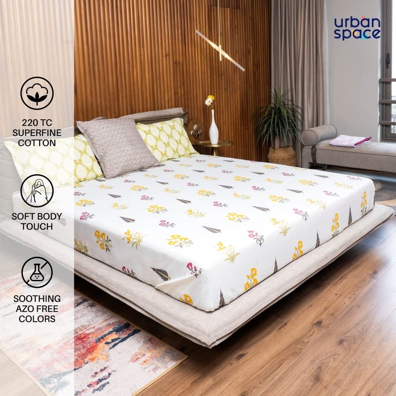 Urban Space Regal 100 Cotton 200 TC Bedsheet for King Bed King Bedsheet Cotton with 2 Pillow Covers Size 108 x 108 inches High Garden Yellow - Image 2