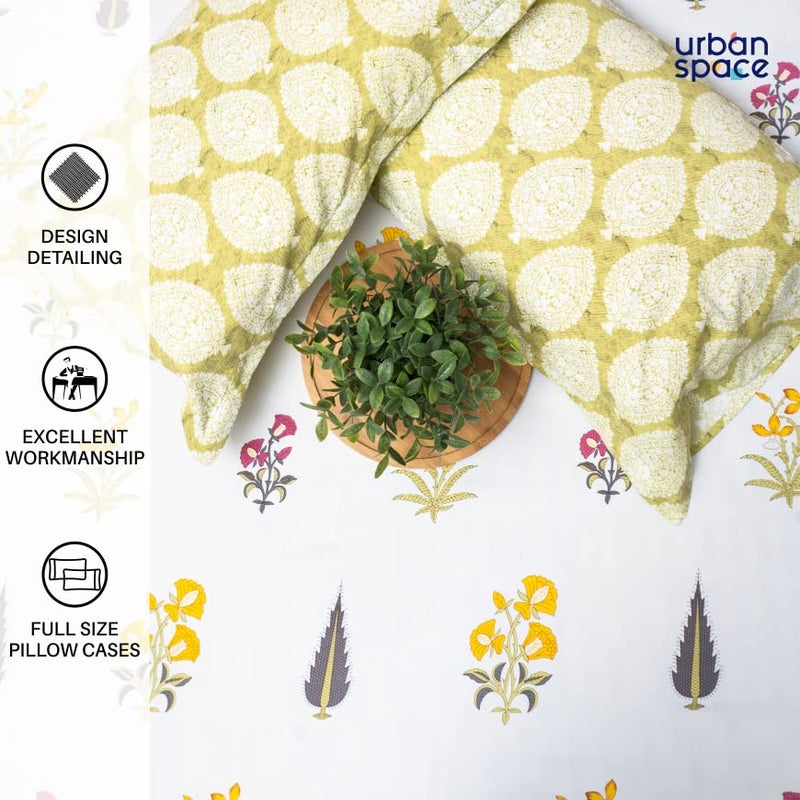 Urban Space Regal 100 Cotton 200 TC Bedsheet for King Bed King Bedsheet Cotton with 2 Pillow Covers Size 108 x 108 inches High Garden Yellow - Image 5