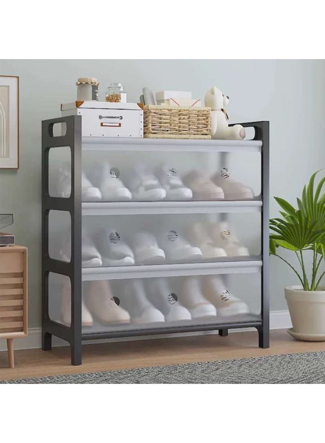 لينجوي منظم أحذية بلاستيكي فاخر، رف تخزين مقاوم للغبار والماء، مكون من 4 طبقات، مع أبواب شفافة - Image 1