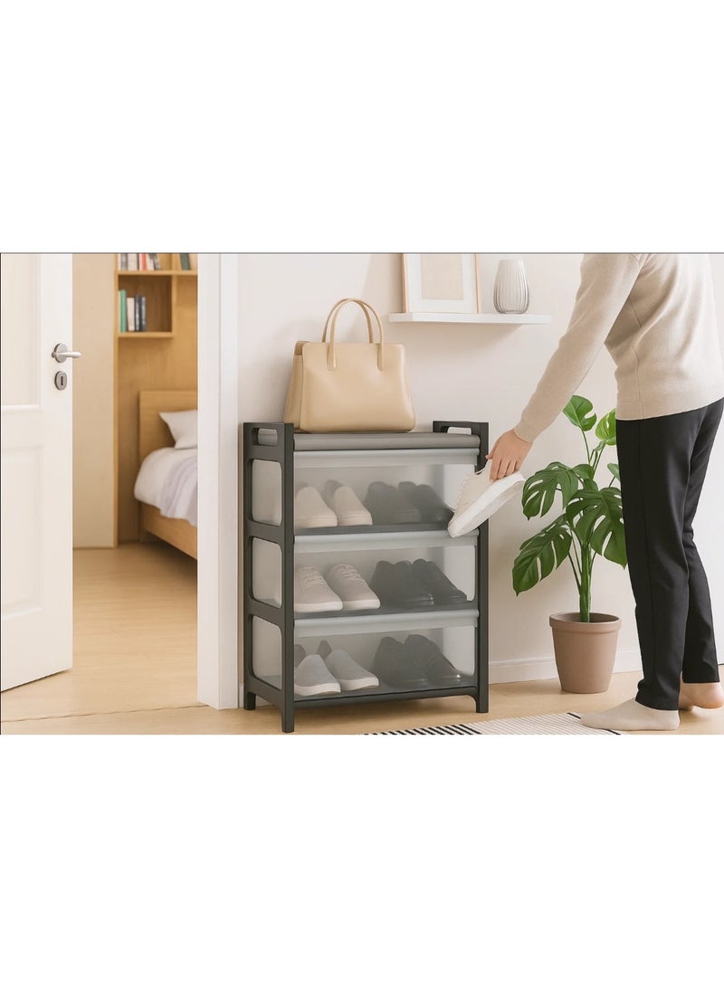 لينجوي منظم أحذية بلاستيكي فاخر، رف تخزين مقاوم للغبار والماء، مكون من 4 طبقات، مع أبواب شفافة - Image 5