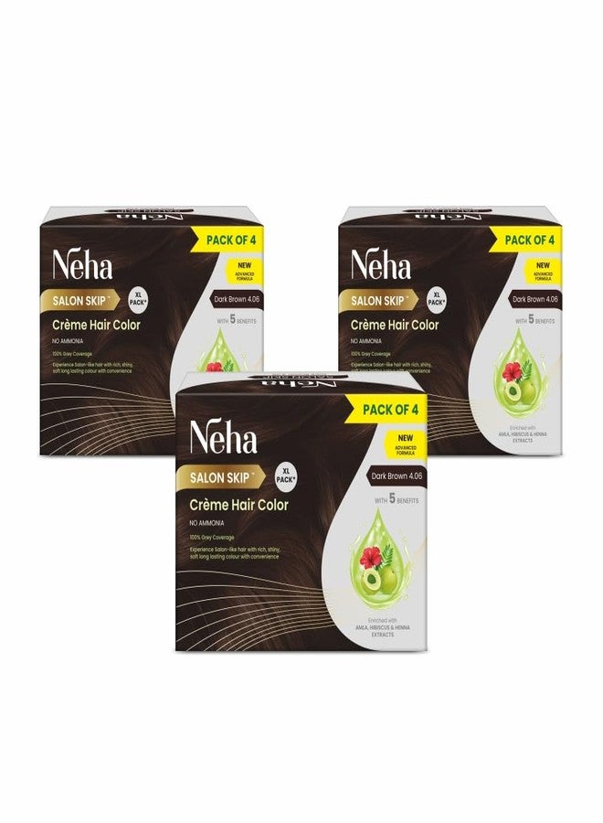 Neha Salon Skip Crème Hair Colour, Pack of 4, 20g+20ml Each Sachet (Buy 2 Get 1 Free), Net Wt 480 gms (Dark Brown) - Image 1