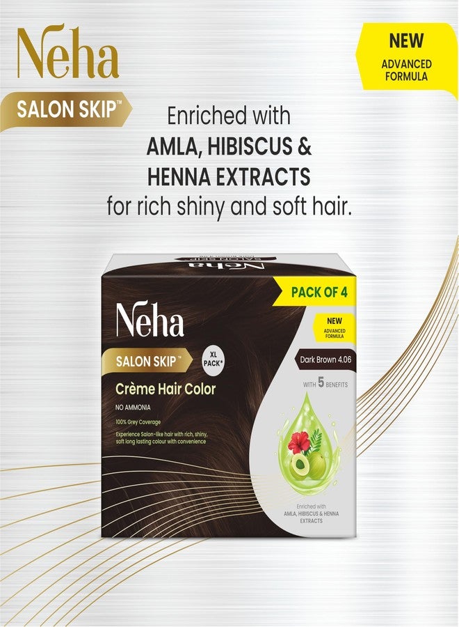 Neha Salon Skip Crème Hair Colour, Pack of 4, 20g+20ml Each Sachet (Buy 2 Get 1 Free), Net Wt 480 gms (Dark Brown) - Image 4