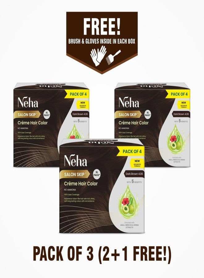 Neha Salon Skip Crème Hair Colour, Pack of 4, 20g+20ml Each Sachet (Buy 2 Get 1 Free), Net Wt 480 gms (Dark Brown) - Image 2