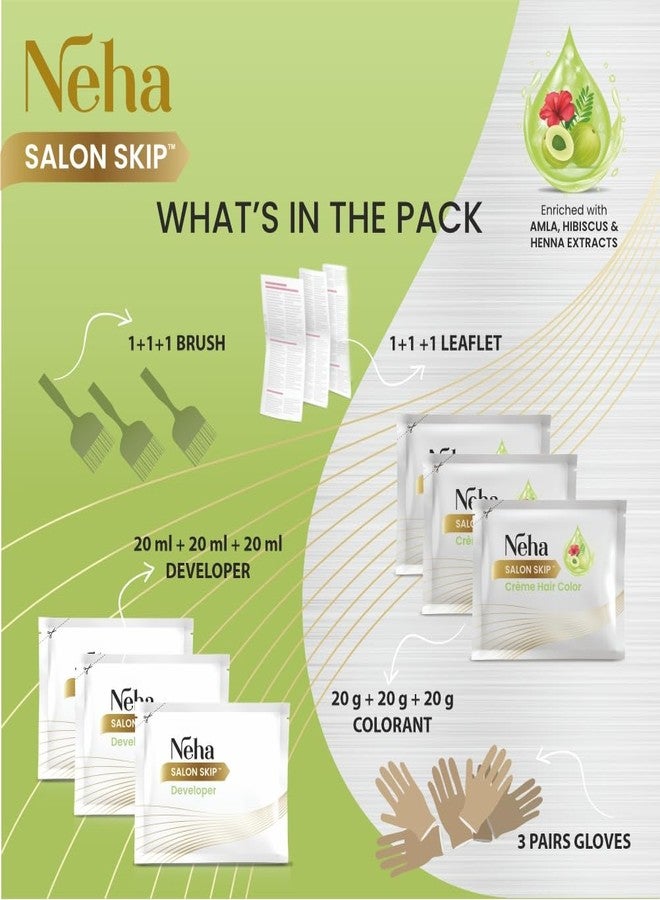 Neha Salon Skip Crème Hair Colour, Pack of 4, 20g+20ml Each Sachet (Buy 2 Get 1 Free), Net Wt 480 gms (Dark Brown) - Image 3